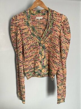 Moon River Multicolor Knit Button-Front Cardigan in Peach, Green, Cream